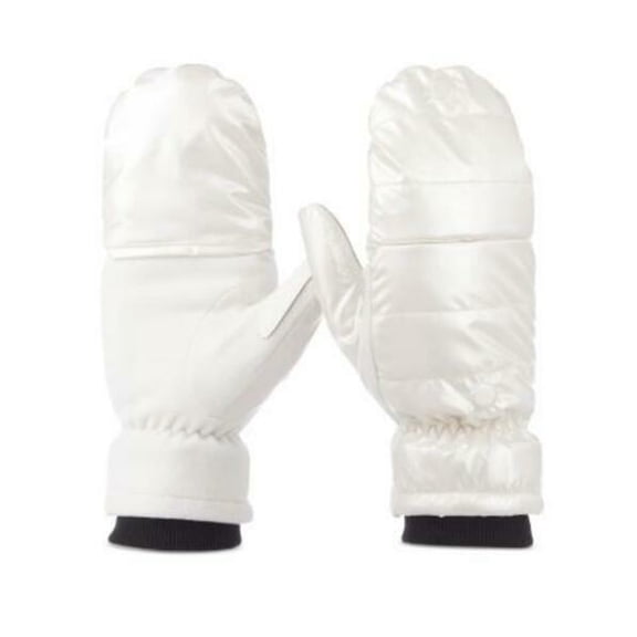 isotoner Sleek Heat Touchscreen Mittens Quilted Satin/Fleece L/XL WHITE