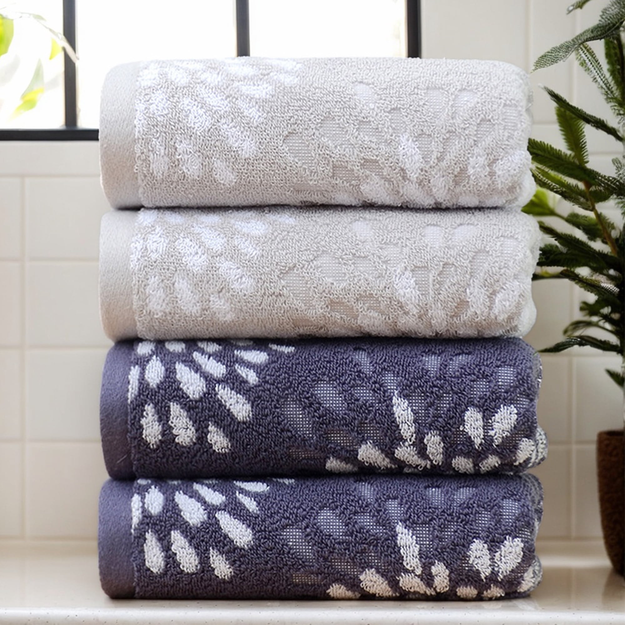 REGALWOVEN Cartoon Patten Hand Towels, Cotton Absorbent Soft Decorative Hand Towel for Bathroom 14 x 30 Inch Blue 2-Piece