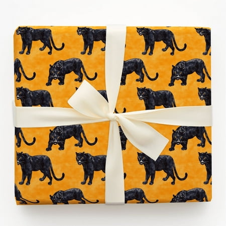 Black Panther Pattern on Orange Background Gift Wrapping Paper