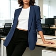 thumbnail image 4 of Sahpxhe Womens Blazer Open Front Ruched 3/4 Sleeve Shawl Collar Blazer Casual Business Long Suit Jacket with Lining Navy XXXL, 4 of 8