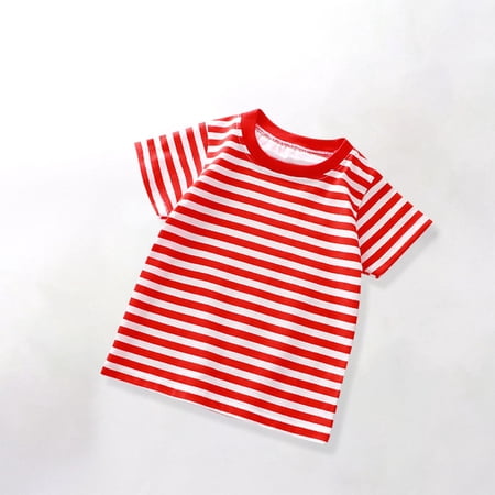 YUSIM Toddler Boys Striped T Shirts- Short Sleeve Crewneck Casual Soft Kids Cotton Tees Red Size 3T
