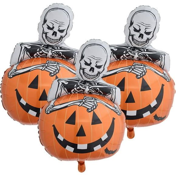 YSTIANN 3 Pcs Ballons d'Halloween, Crâne & Citrouille Ballons en Aluminium - Décoration Jumbo Orange Dessin Animé pour Fêtes, Activités de Classe & Célébrations d'Halloween Non Effrayantes WJ85-5549