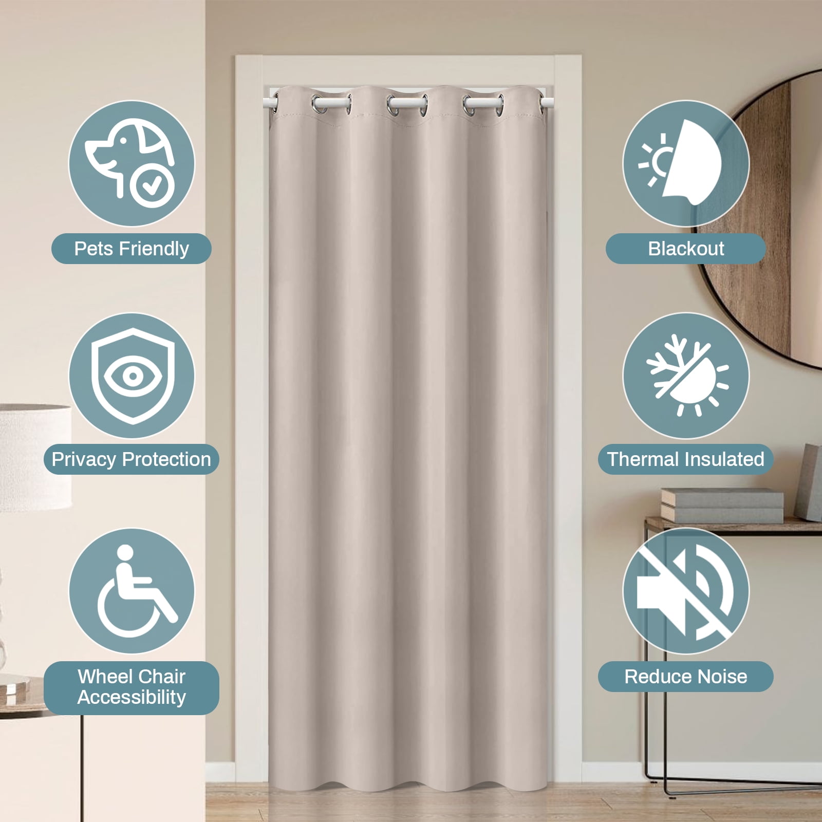 DONGPAI Blackout Curtains for Doorways and Closets, Privacy Door Curtain Room Divider Thermal Insulated Door Curtain, 1 Panel, 52" x 96", Beige