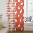 thumbnail image 5 of Japanese Rabbits Sheer Curtains 54 Inches Long, Vintage Orange Red Plaid Farmhouse Light Filering Curtains, Breathable Simi Curtain Privacy Drapes for Kitchen Bathroom Small Window Treatment, 5 of 9