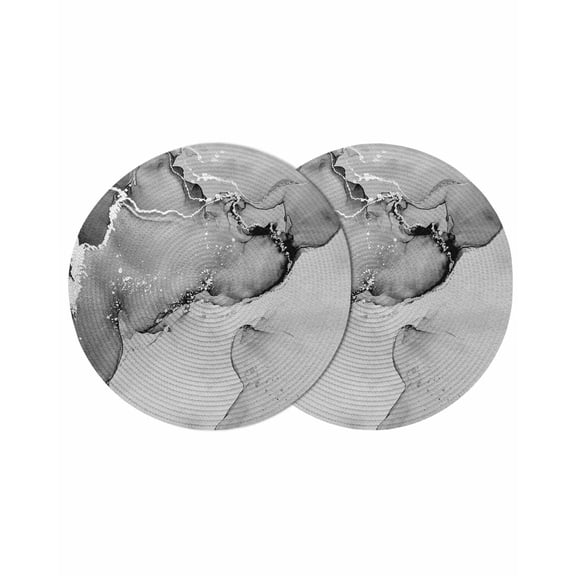 Marble Grey Round 15 Inch Placemats Set of 2, Modern Abstract Ink Painting Luxury HeatResistant Non Slip Place Mats for Dining Table, Wipeable Braided Kitchen Table Mats for Housewarming