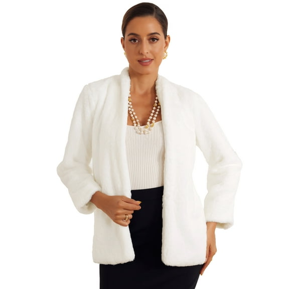 DARING DIVA Women's Long Sleeve Open Front Fluffy Outerwear Coats XS White
