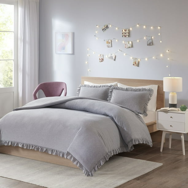 Home Essence Apartment Jersey Knit With, Ruffle Jersey Duvet Cover And Sham Set