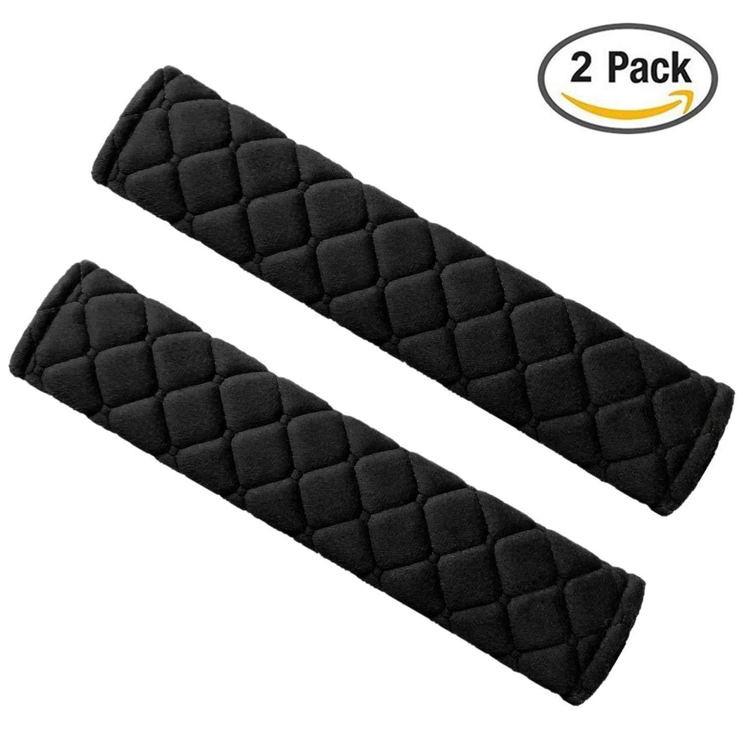 2 Pack Seat Belt Cover Pads for Car or Airplane Black Comfortable Seatbelt Strap Cushions for Travel or Outdoor by Haoranjia