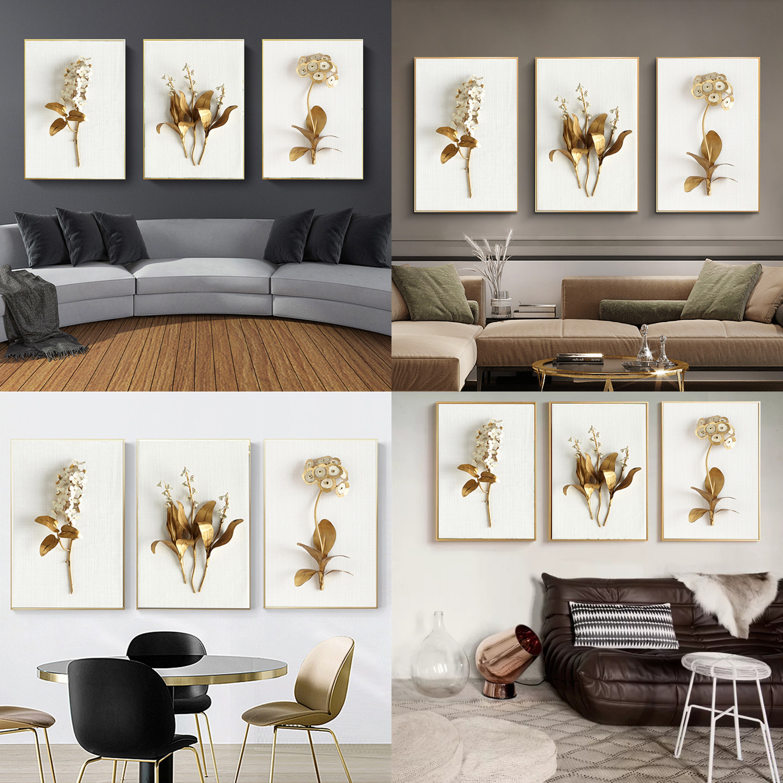 3Pcs/Set Flower Canvas Painting Wall Pictures Wall for Living Room Home Art Decor NO Frame, by SYWAN
