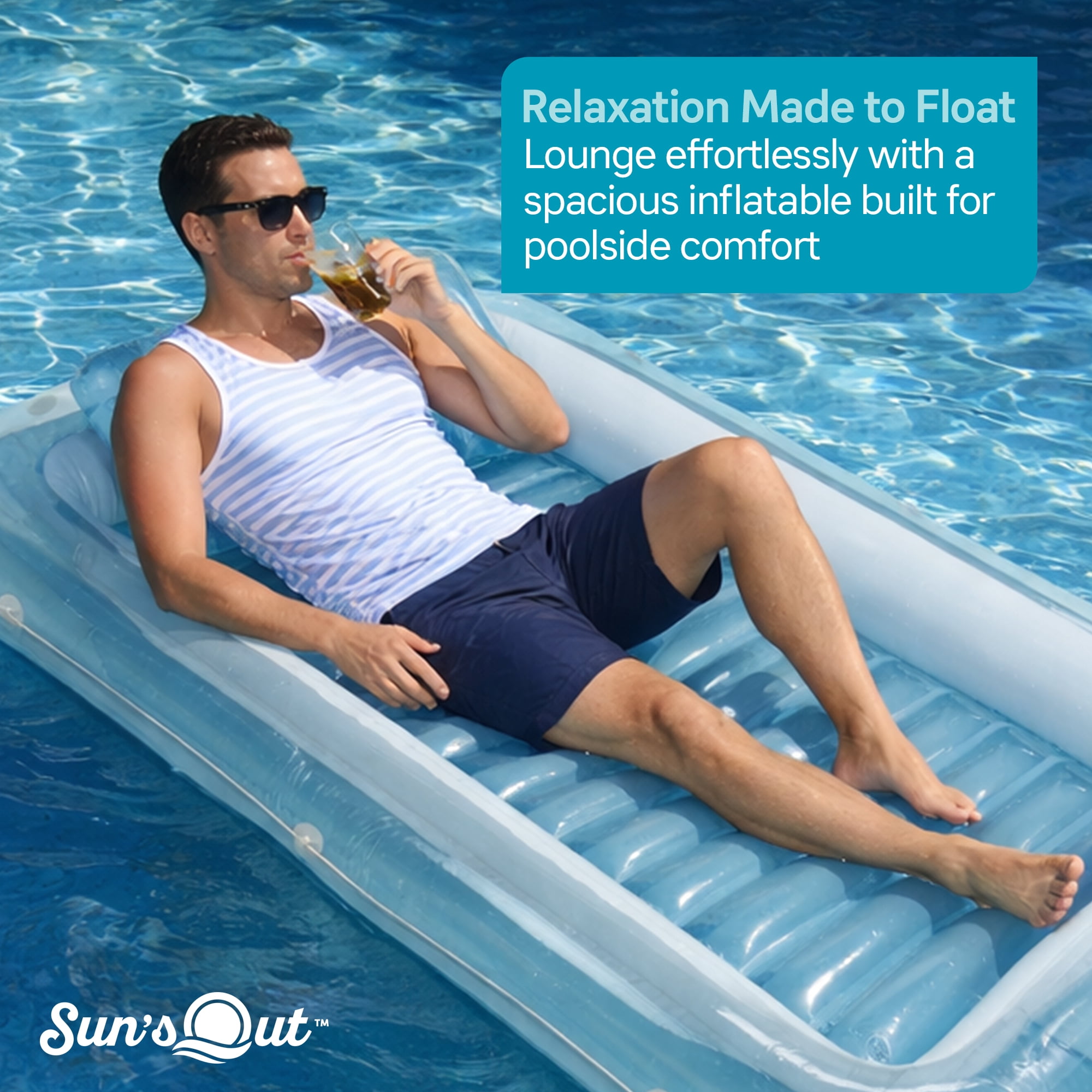 Sun's Out™ 2-in-1 Inflatable Tanning Pool Lounger with LED, Use In and Out of Water, 1 Pack