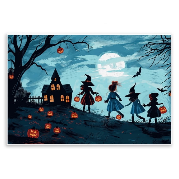 Stupell Industries Witch Trick Or Treaters People Painting Unframed Art Print Wall Art, 15 x 10