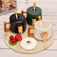 thumbnail image 5 of Linda taza de café de cerámica, taza con patrón de animales 3D para té, jugo, chocolate con leche, capuchino, mango de madera divertido y cuchara a juego, perfecta para regalos, 14 onzas, color negro, 5 of 5