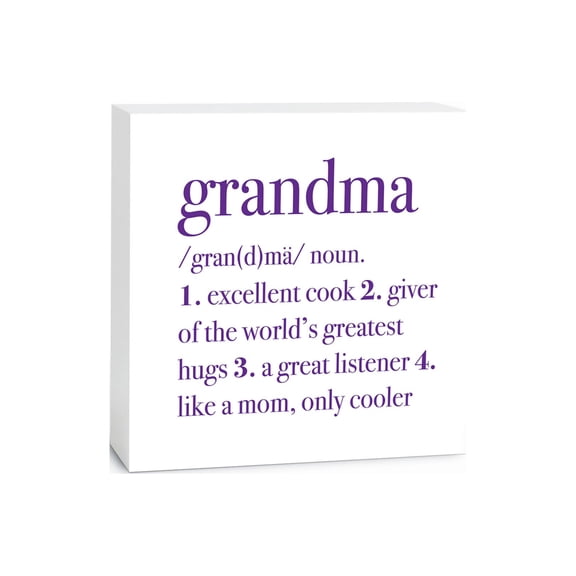 Grandma Greatest Hugs Purple Script 5 x 5 Wood Tabletop Sign Plaque
