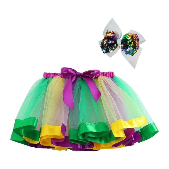 TOOYOU Girls Skirts Kids Holiday Party Dance Party Patchwork Colour Layered Party Mesh Tulle Tutu Skirts Sweet Girl Versatile Short Skirt Size 9-11 Years Green