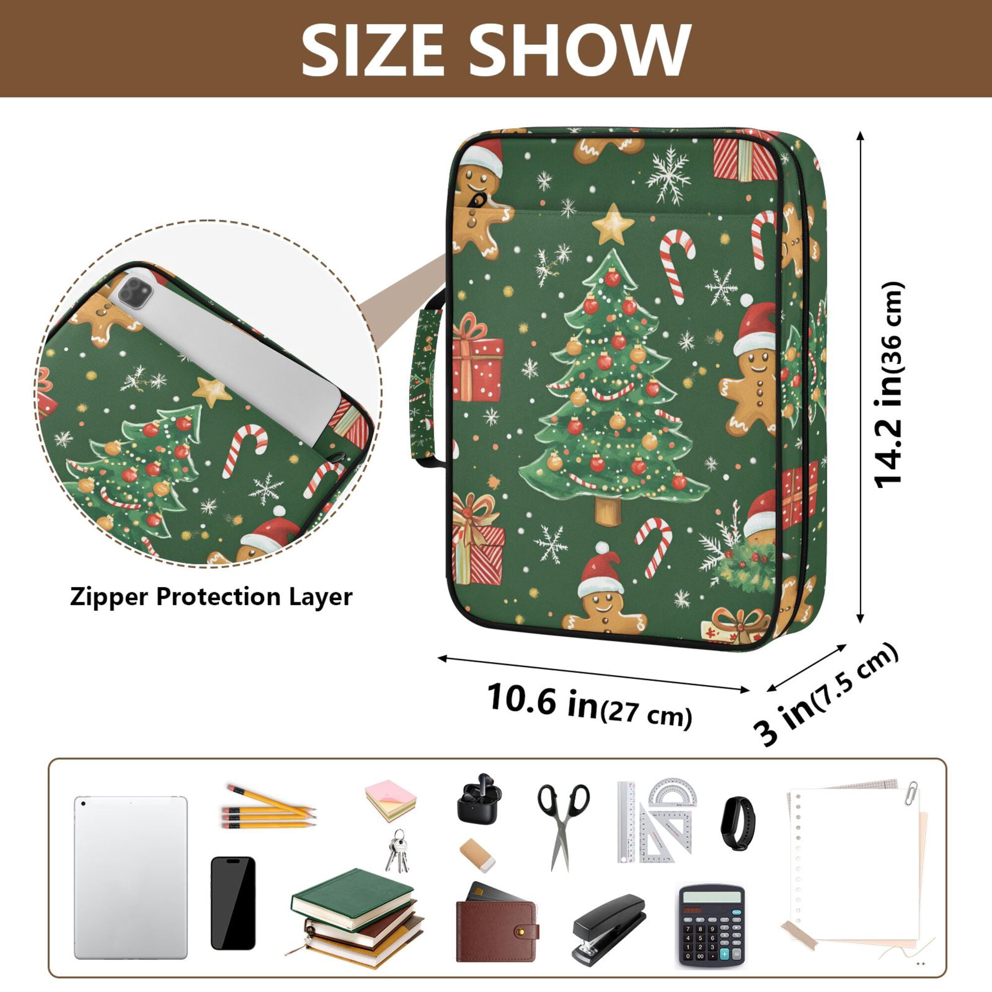 FORMRS Accordion File Folder A4 Size 7-Pocket Expanding Document Organizer Bag with 3 Ring Binder, Christmas Tree