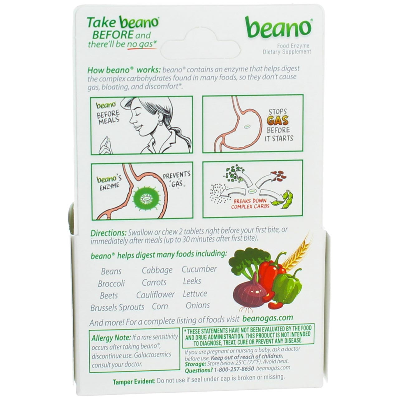 6 Pack - Beano Food Enzyme Dietary Supplement, Tablets, 100 Each