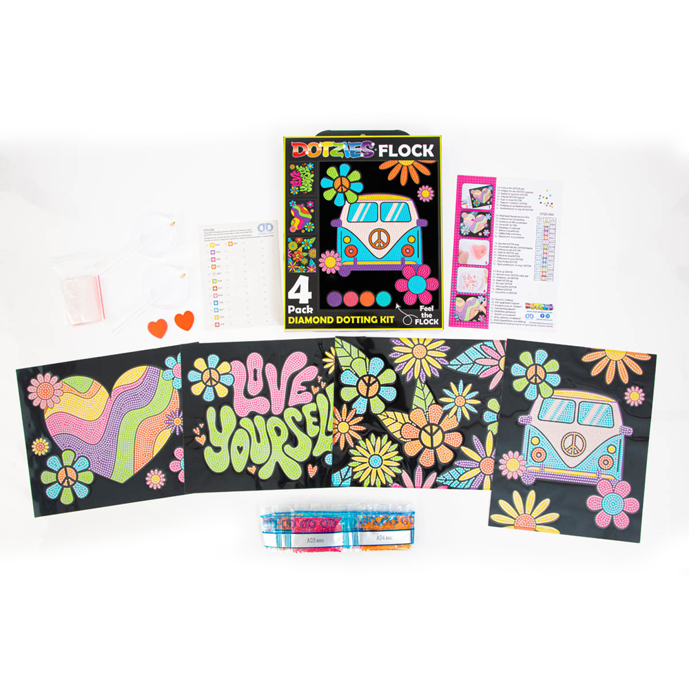 Diamond Dotz Neon Flock Peace & Love Diamond Painting Kits for Adults - Colorful Diamond Art Kits a Relaxing Creative Craft Kit with Dotz Gems 10x8