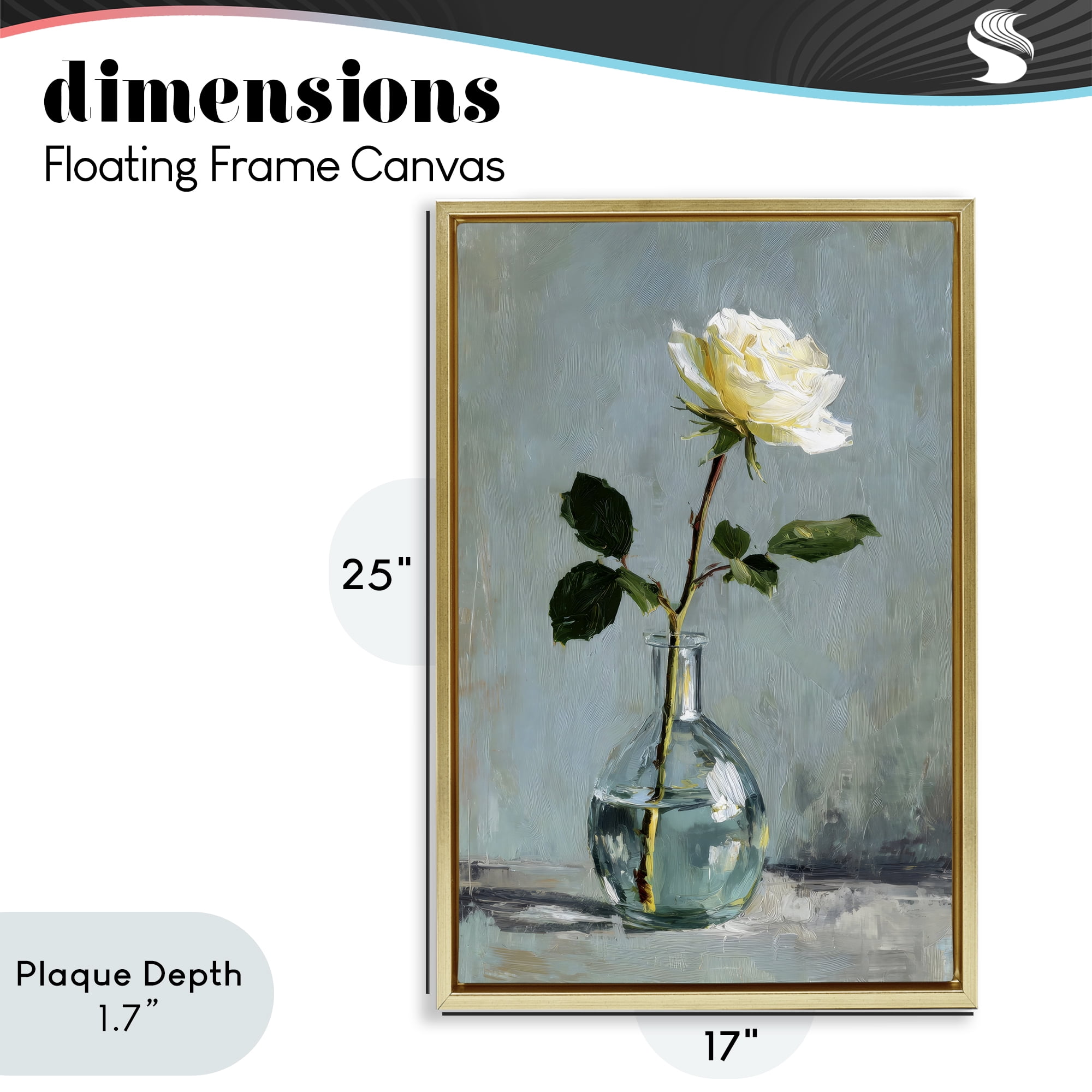 Stupell Industries Sweet White Rose in Vase Gold Framed Floater Canvas Wall Art, design by Petal Prints Design