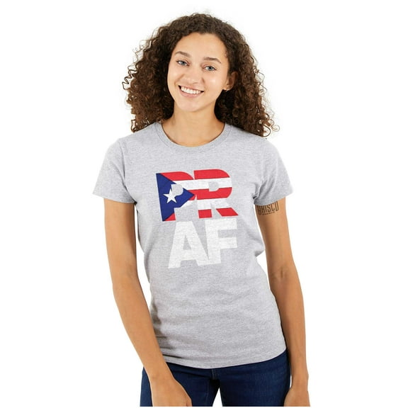 Puerto Rico Rican Boricua AF Flag Womens Slim Fit Graphic Tee Brisco Brands S