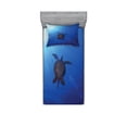 thumbnail image 2 of Ambesonne Ocean Fitted Sheet & Pillow Sham Set, Sea Turtle in Deep Sea, Full, Aqua Navy Brown, 2 of 3