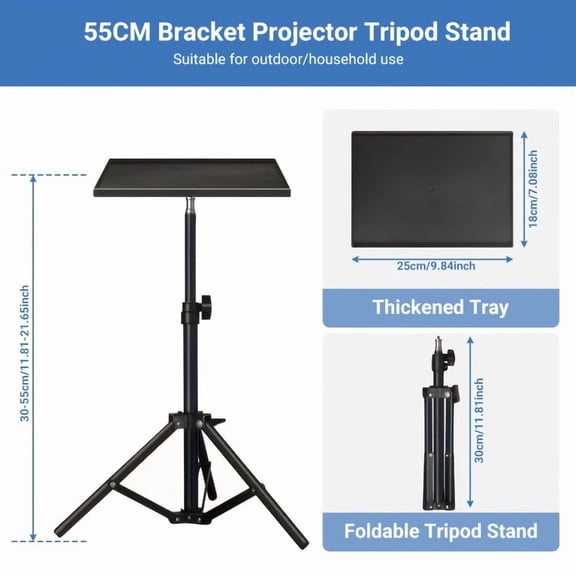 Projector Stand Tripod, Laptop Tripod Stand Height Adjustable with Gooseneck Phone Holder, Laptop Floor Stand for Office, Home, Stage, Studio, DJ Racks Holder Mount