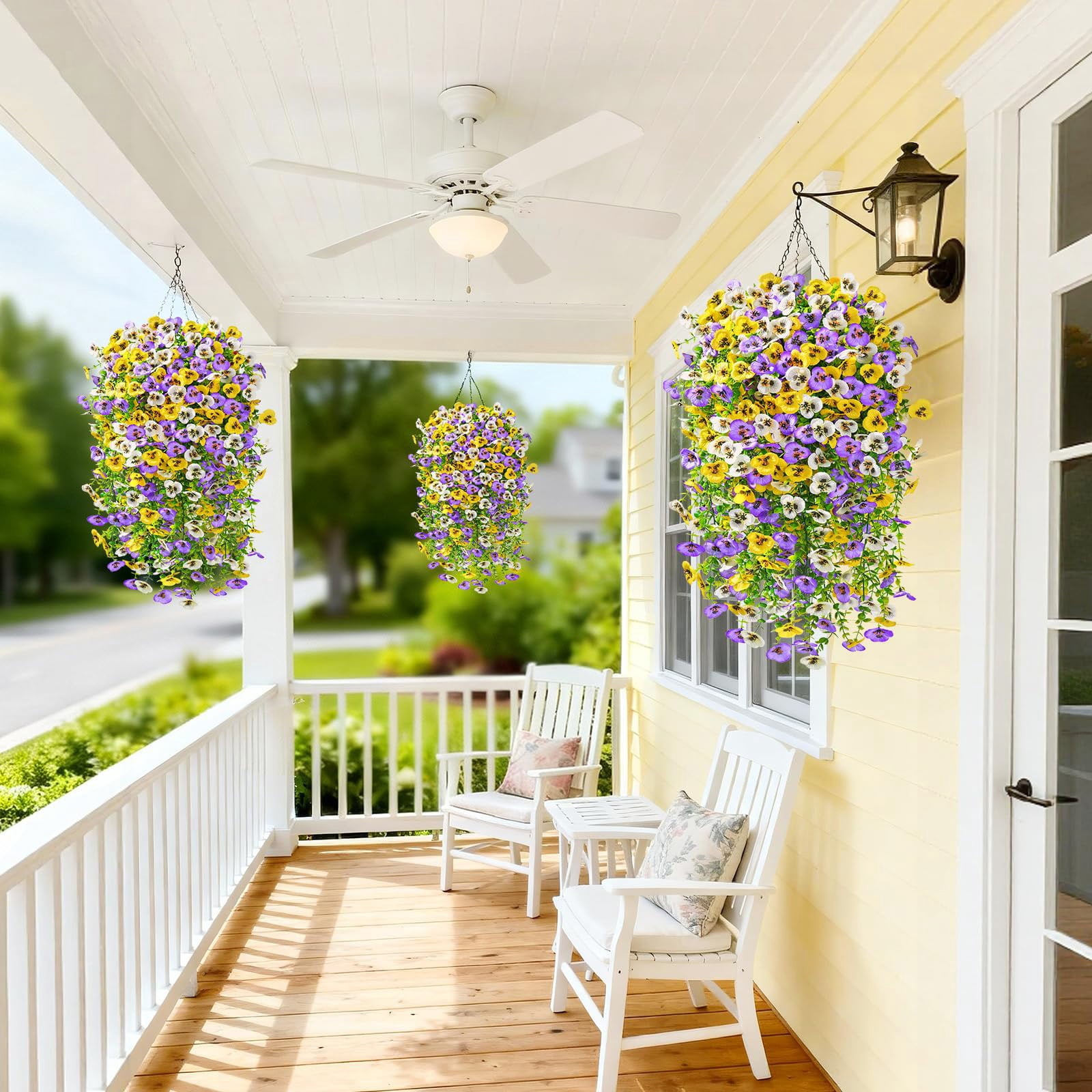 1 Pc Artificial Hanging Flowers for Outdoors Morning Glory Artificial Flowers Spring Summer Decoration UV Resistant Fuchsia Faux Flowers for Outdoor Planters Front Door Porch, 29.53", Multicolor C
