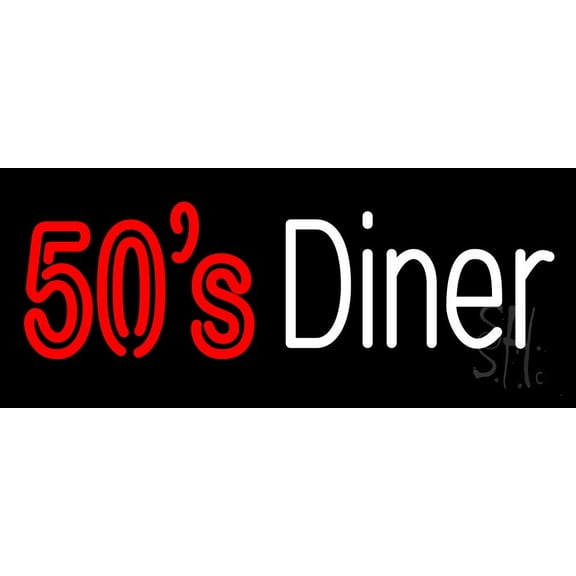 Red 50s White Diner Music Cd LED Neon Sign 6 x 15 - inches, Black Square Cut Acrylic Backing, with Dimmer - Bright and Premium built indoor LED Neon Sign for caf, club, party, event and stroefront.