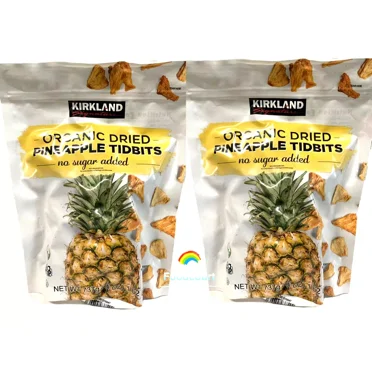 2 Packs Kirkland Signature Organic Dried Pineapple Tidbits 26 oz Each 52 oz Total