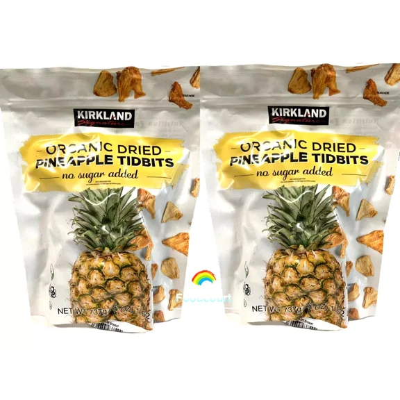 2 Packs Kirkland Signature Organic Dried Pineapple Tidbits 26 oz Each 52 oz Total