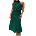 thumbnail image 2 of PENGXIANG Robe Maxi en Satin pour Femmes Élégante Sans Manches Col Montant Soirée Mariage Robe Longue Formelle, 2 of 7