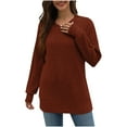 thumbnail image 5 of Aloohaidyvio Sweaters for Women 2024 Winter Loose Long Sleeve Crew Neck Knit Shirts Lightweight Casual Business Pullover Brown M, 5 of 5