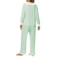 thumbnail image 6 of Amidoa Womens Pj Set Ruffle Cotton Green High Waist Pants Drawstring Cute Collared Tracksuit Womens Loungewear L, 6 of 7