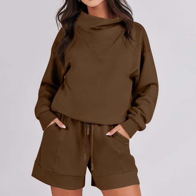 Conjunto de sudaderas y pantalones cortos de ocio para mujer, conjunto de 2 piezas a juego, traje de chándal