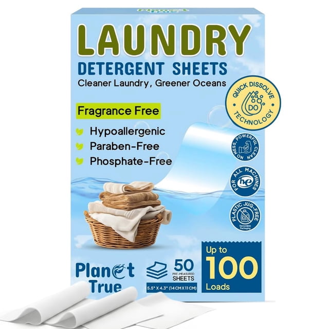 Láminas de detergente para ropa Planet True sin fragancia 50 unidades
