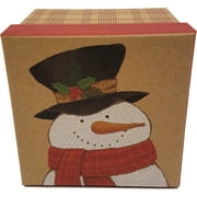 Holiday Time Small Square Glitter Christmas Gift Box, 4" x 4" x 3", Plaid Snowman
