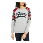 TOMMY HILFIGER Womens Gray Printed Long Sleeve Crew Neck Top Petites Size: XS