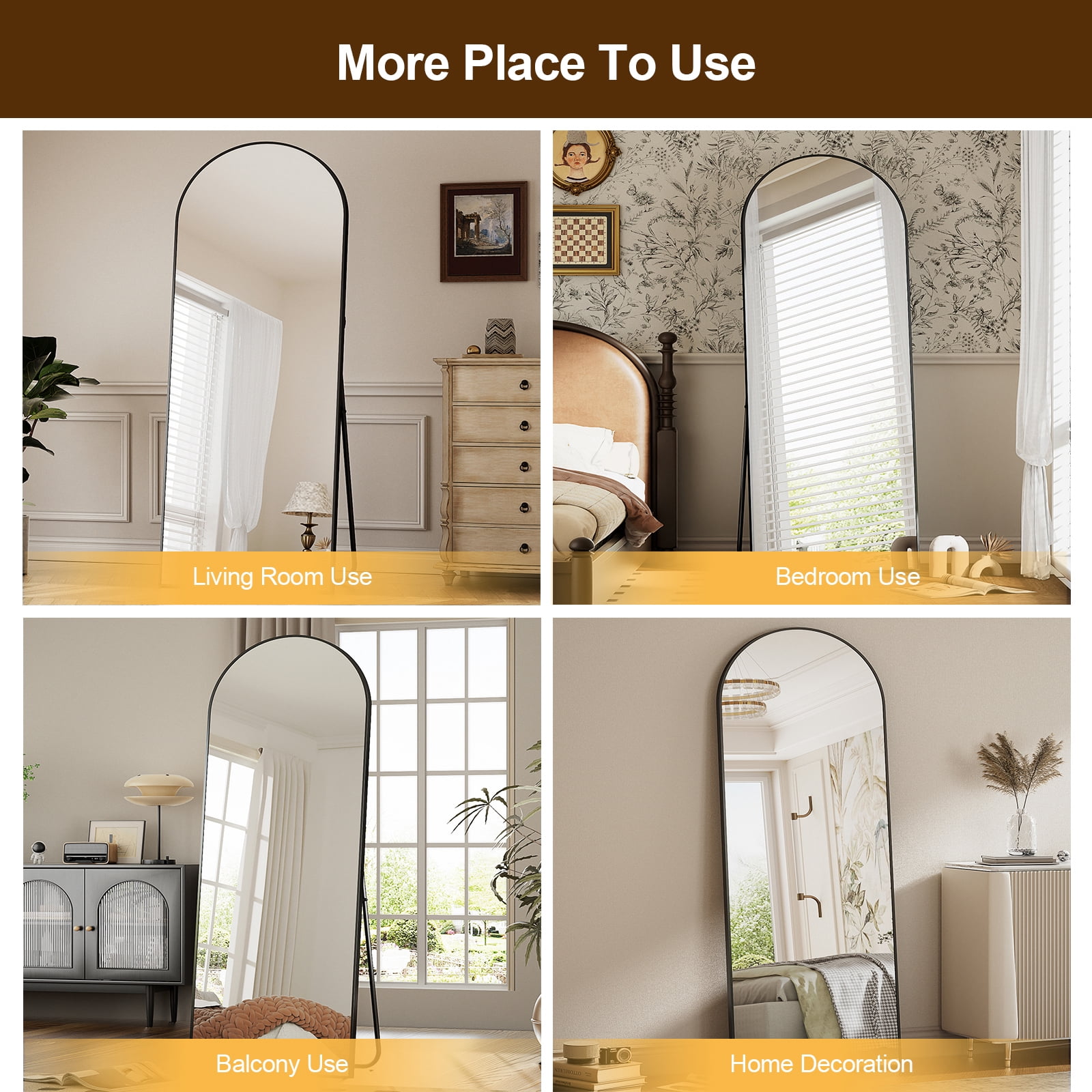 Cenovo 64"x 21.5" Arched Full Length Mirror Full Body Floor Mirrors, Black