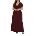 thumbnail image 4 of Aiyino Women Plus Size V Neck Short Sleeve Casual Evening Dress, Comfortable Elegant Party Maxi Dress,Wine Red 2XL, 4 of 8
