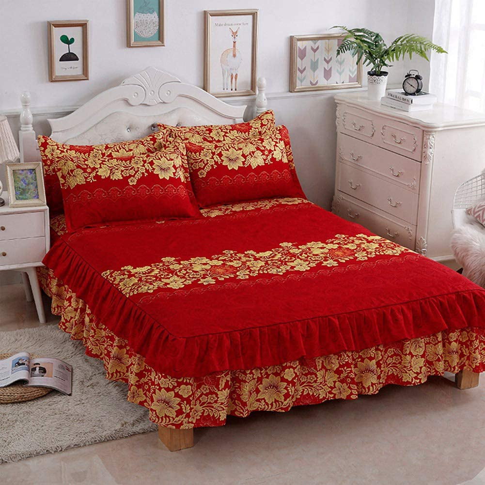 Bedspread Coverlet Sets,3pcs/Set Ruffle-Pleated Breathable Bedding Set with Bed Skirt Sheet Pillow Cases for Bedroom #1