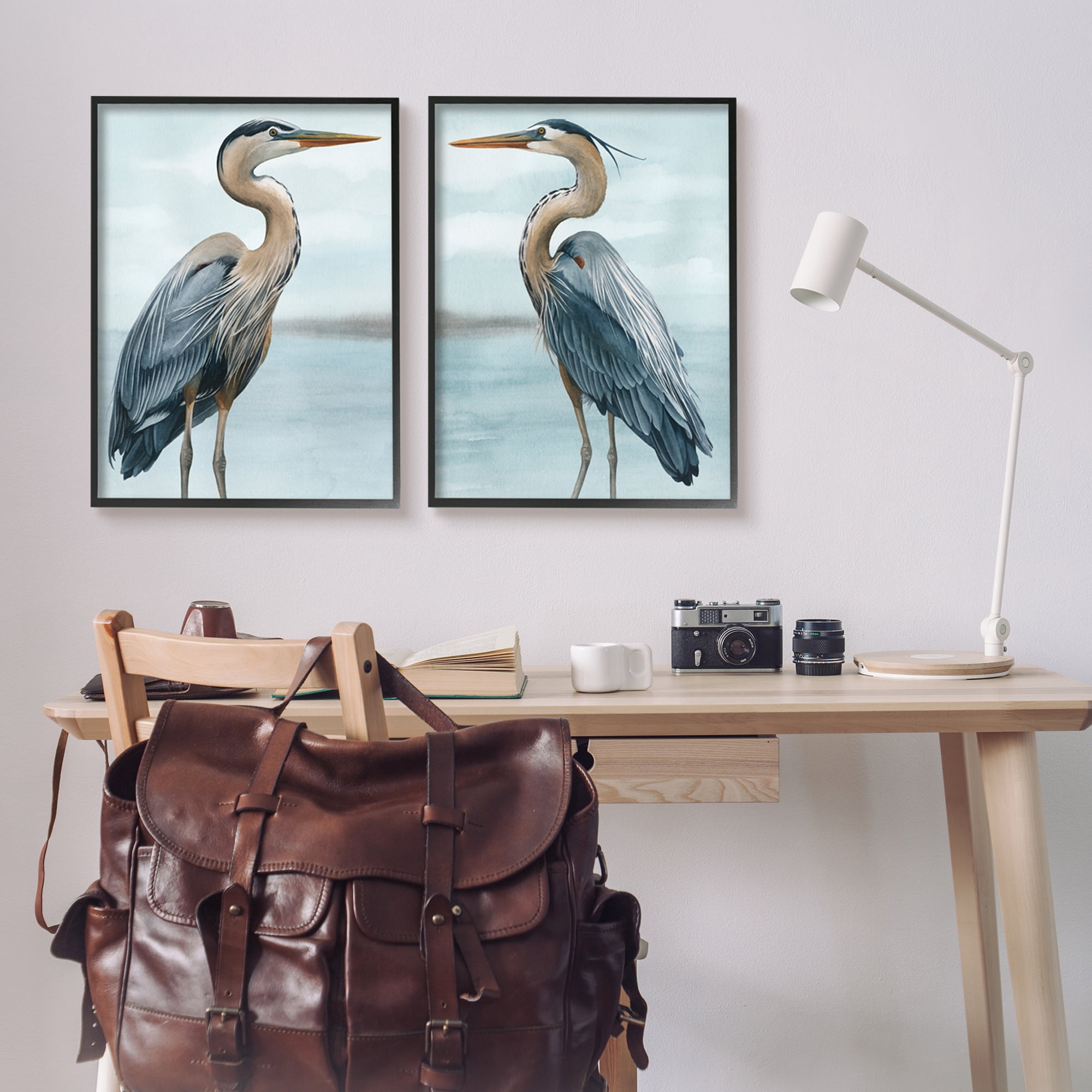 Stupell Industries Detailed Heron Bird Duo Animals & Insects Painting Black Framed Art Print Wall Art, 24 x 30, Set of 2