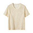 thumbnail image 2 of Mens Crochet Shirt Summer Lightweight Short Sleeve Loose Casual Crewneck Hollow out Knit T-Shirt Beach Shirts, 2 of 8