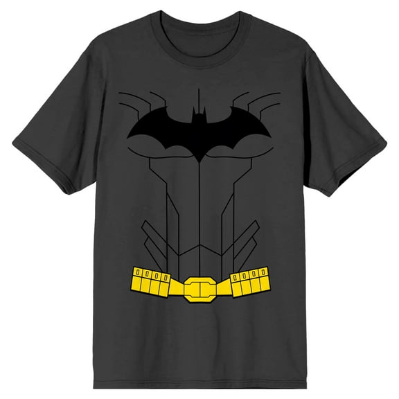Justice League Batman Crest and Belt Men's Charcoal T-shirt-Medium