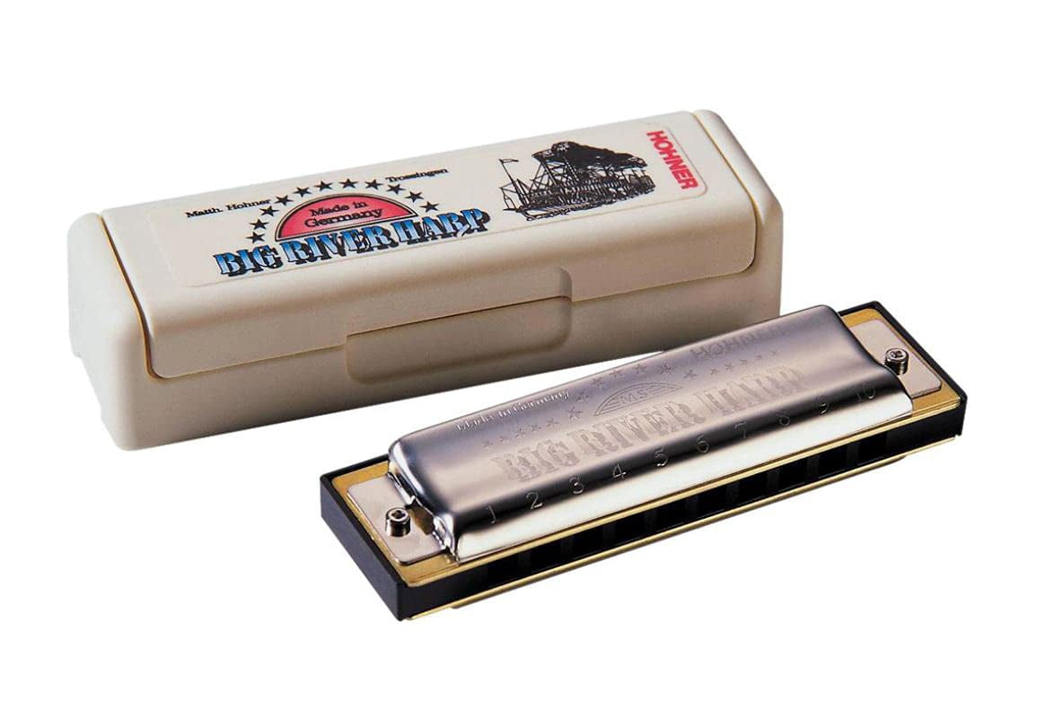 Hohner Big River Harp MS Harmonica - Key of A Bundle with Case, Pouch, Online Manual, and Austin Bazaar Polishing Cloth