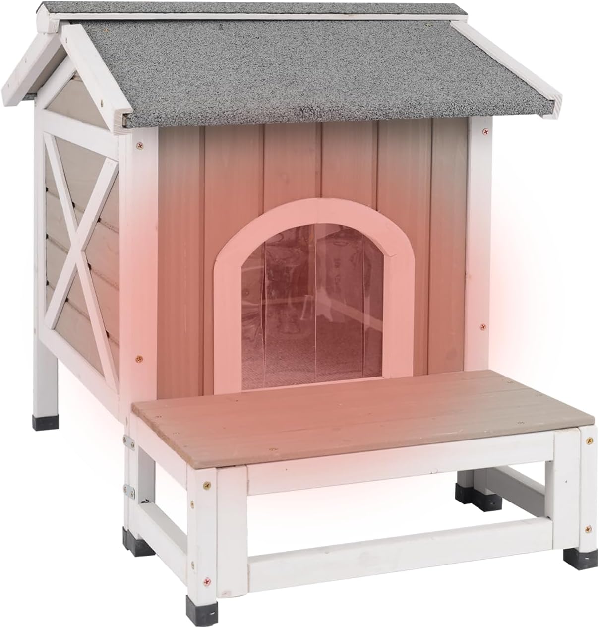 Gowoodhut Small Insulated Cat House, Wood Outdoor Cat House Weatherproof with Cat Scratching Cloth for Winter, Grey