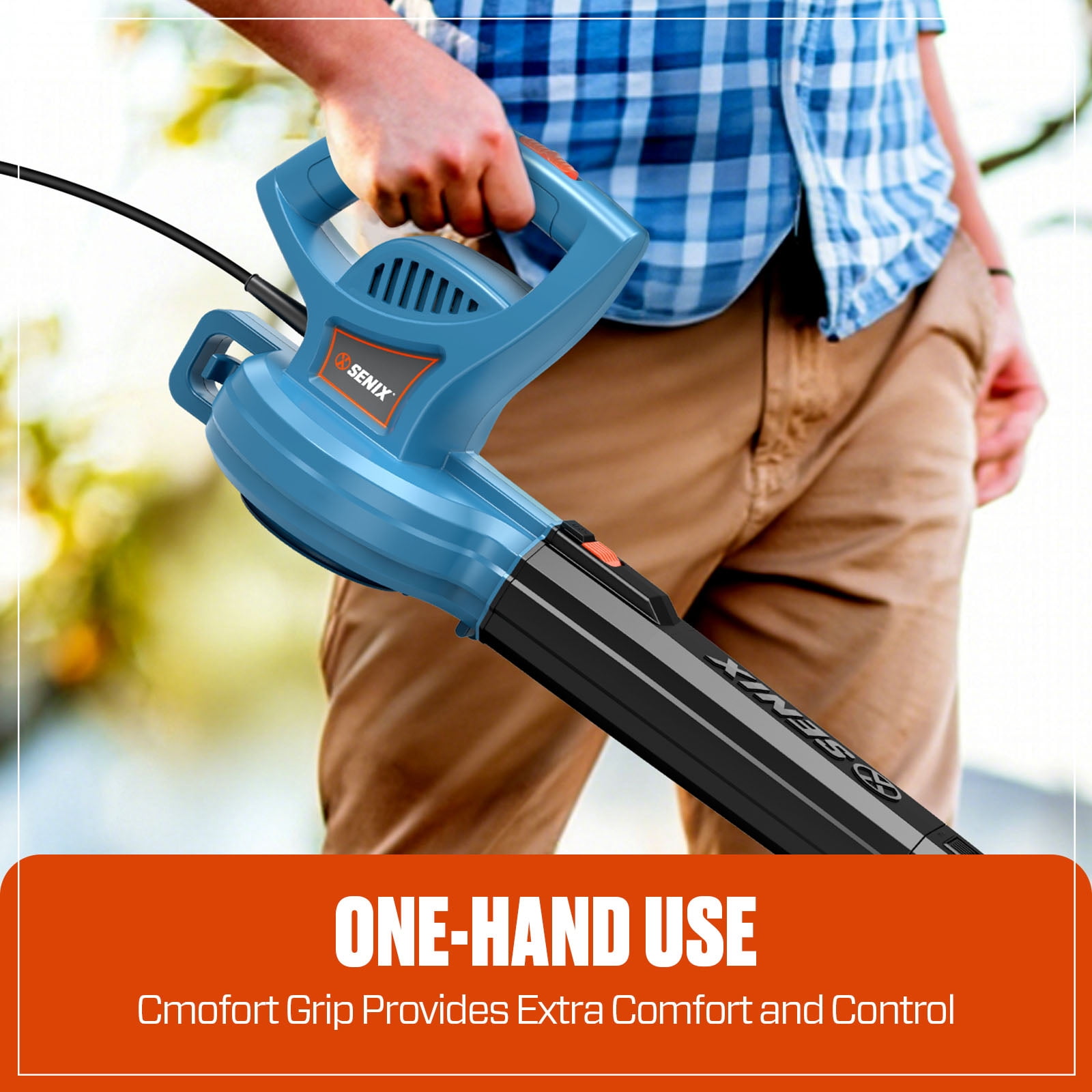 SENIX 120 Volt Max* 6 Amp Handheld Electric Leaf Blower, Up to 260 CFM and 155 MPH,  Lightweight Corded, (BLE06-L)