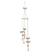 DecMode 39" Gold Metal Indoor Outdoor Embellished Dragonfly Windchime with Glass Beads and Cone Bells