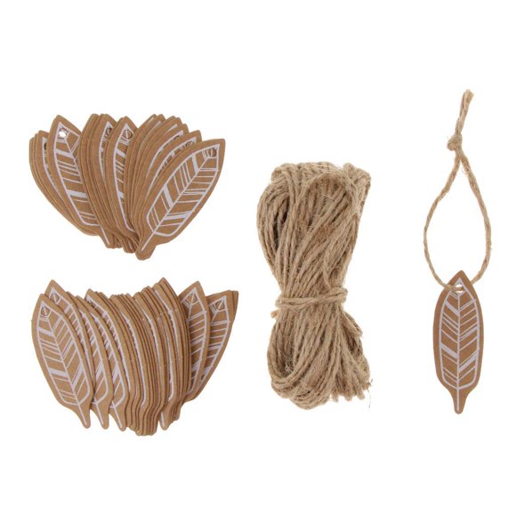 100 Pcs Étiquettes en Papier Kraft Étiquettes Suspendues pour Arbre Étiquettes Cadeaux avec Ficelle de Jute pour Bricolage Étiquettes Cadeaux Étiquettes de Prix - Plume