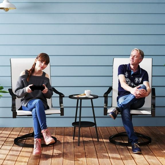 Outsunny Patio Swivel Chairs Set of 2, High Back Patio Dining Chairs with All-Weather Mesh Fabric and Metal Frame for Backyard, Porch or Garden, Cream