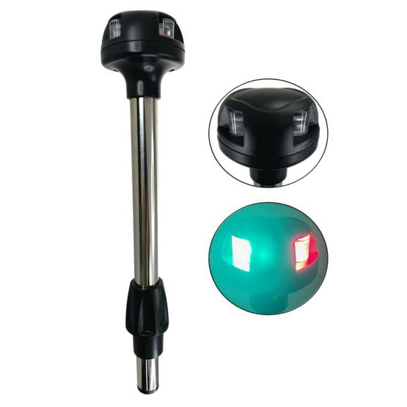 Pactrade Marine Boat Combination Navigation Light Black Housing Stainless Steel 304 Pole Universal Fit Locking Collar Green Red LED 2NM 12VDC IP:65 CE RoHS Certified 11" Height (2-Color (Green & Red))