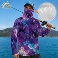 thumbnail image 3 of SEANATIVE Men's Fishing Hoodie UV Protection Hooded Top Long Sleeve Sun Block Top with Mesh Mask Fishing Clothes Sun Shirt Athletic Wear Outfit for Men, L, Butterfly Galaxy Violet, 3 of 7